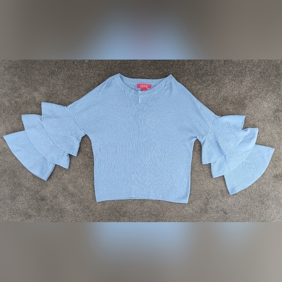 CATHERINE Malandrino layered long sleeve sky blue sweater women's Medium - Picture 2 of 7